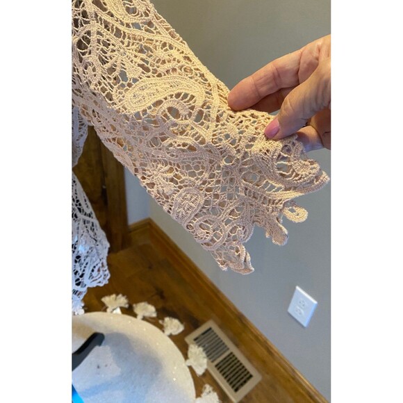 Adiva Blouse Plus Size XL Lace Womens Chic Sexy Top Nude Color 3/4 Sleeves - Picture 4 of 12